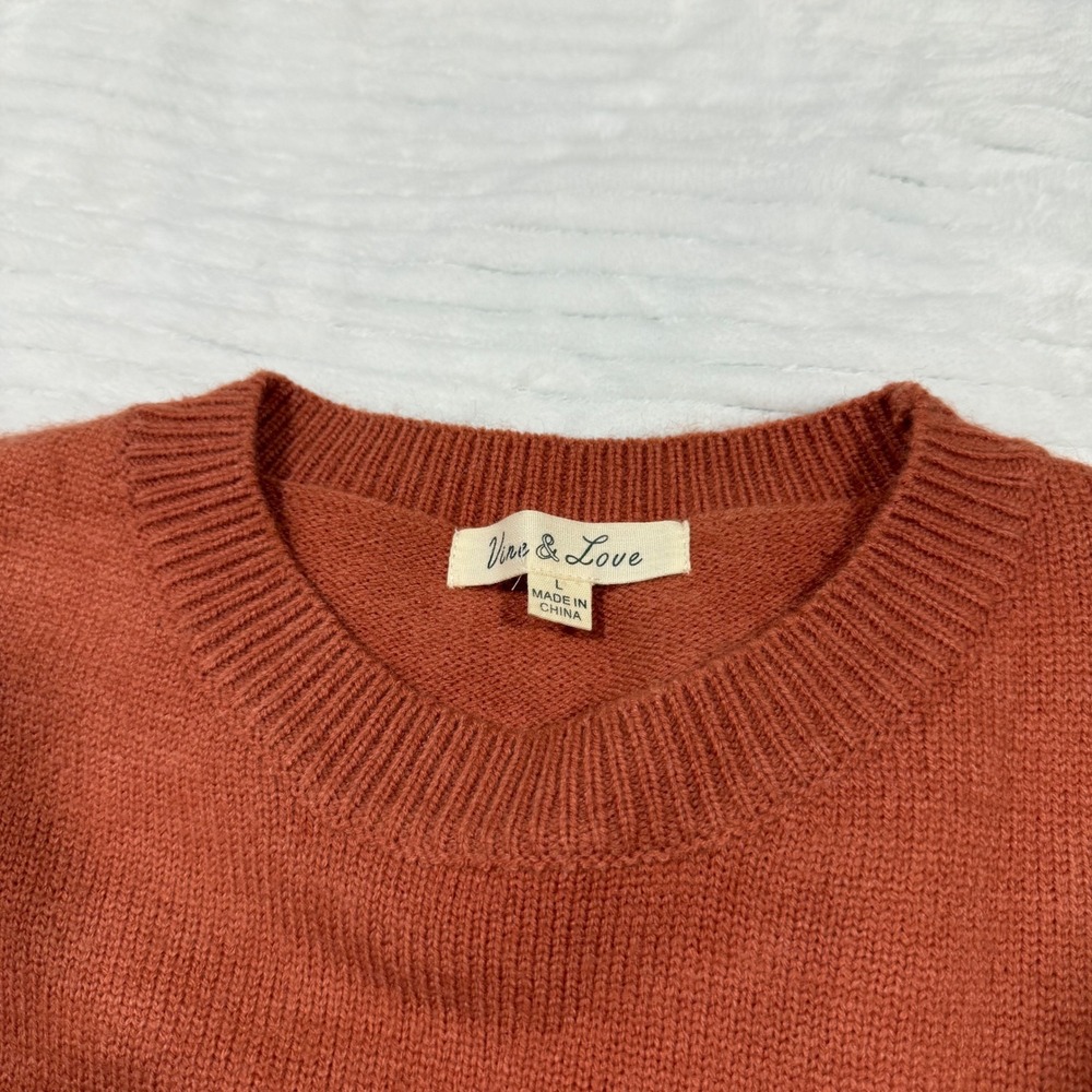 Vine & Love Rust Orange Fringe Sleeve Crewneck Sweater Womens Large - Picture 3 of 7